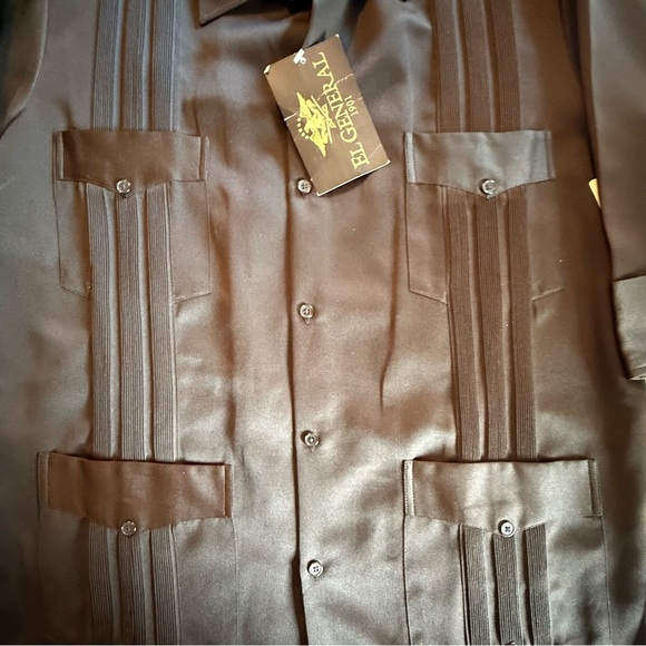 NWT El General Men's L Western Shirt Black Short Sleeve Shiny- Button Front - Picture 4 of 10